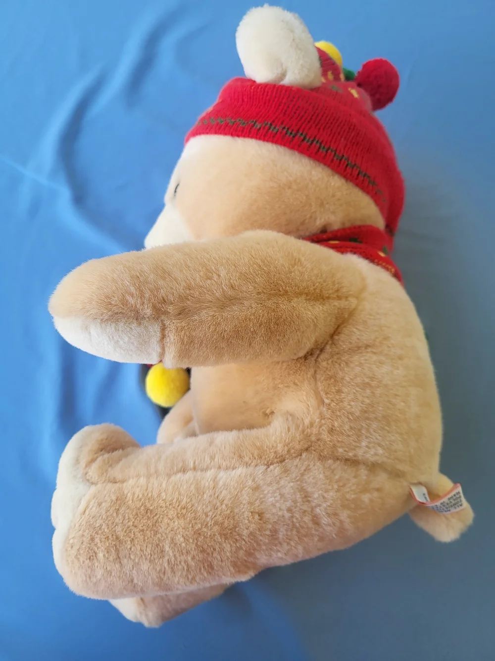 Harrods Tan Plush Teddy Bear with Red and Yellow Knit Hat & Scarf